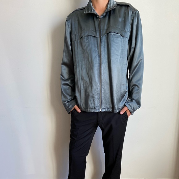 DKNY Gray Metallic Satin Zip Bomber Jacket M - Picture 2 of 13